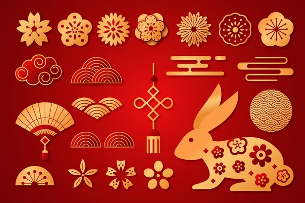 Paper style chinese new year festival celebration ornaments collection