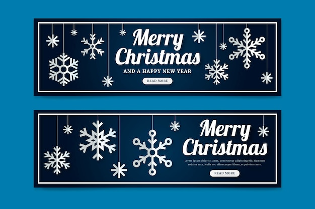 Paper style christmas horizontal banners set