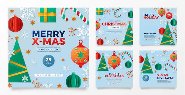 Free Vector paper style christmas season instagram posts collection