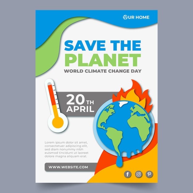 Free vector paper style climate change vertical flyer template