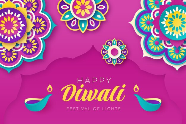 Paper style diwali festival background