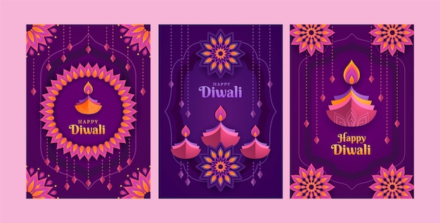 Free Vector paper style diwali festival cards collection