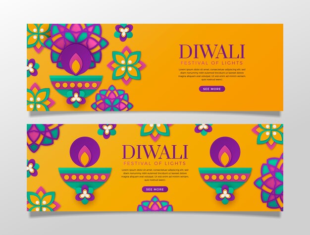 Paper style diwali horizontal banner template