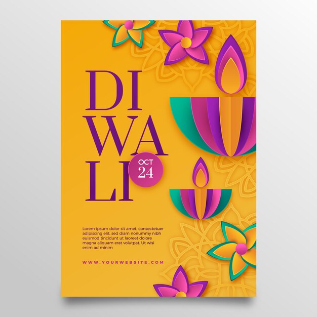 Paper style diwali vertical poster template