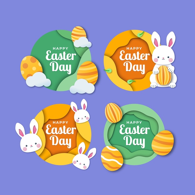 Paper style easter celebration labels collection