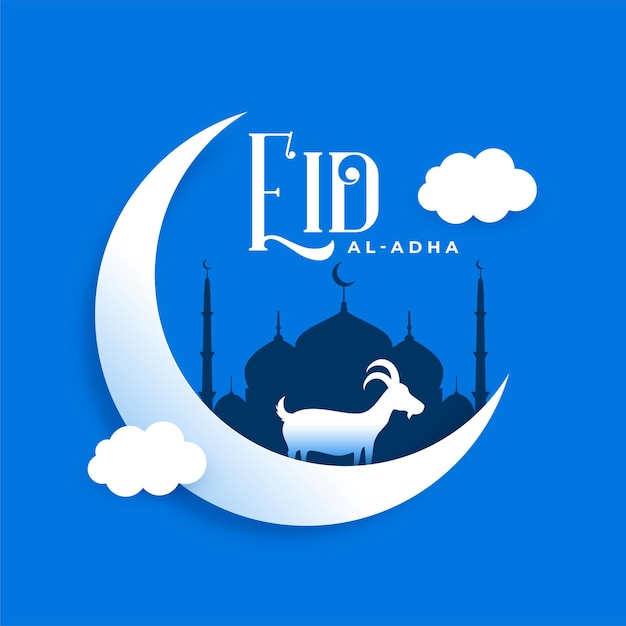 Free vector paper style eid al adha blue greeting background