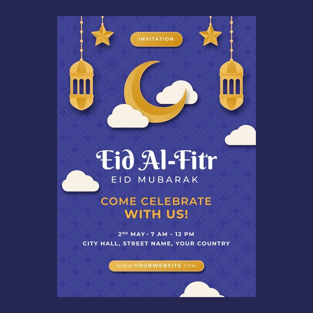 Free Vector paper style eid al-fitr invitation