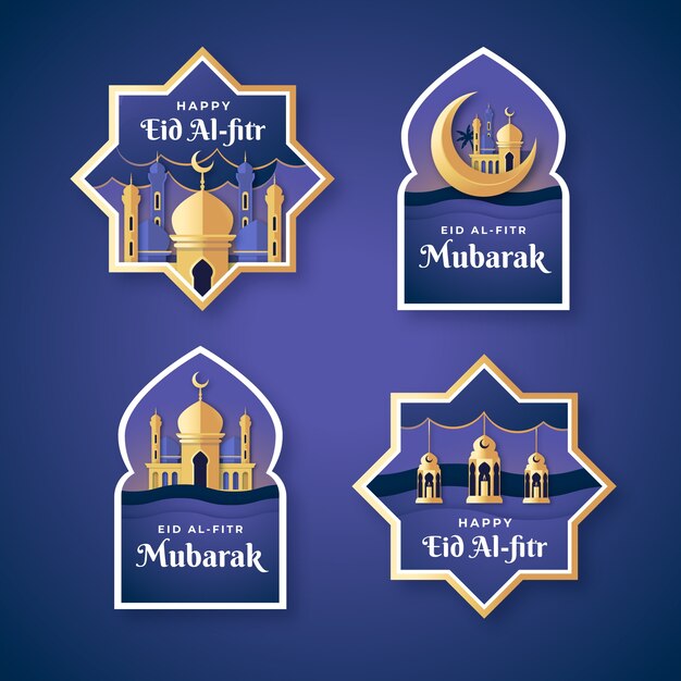 Paper style eid al-fitr labels collection