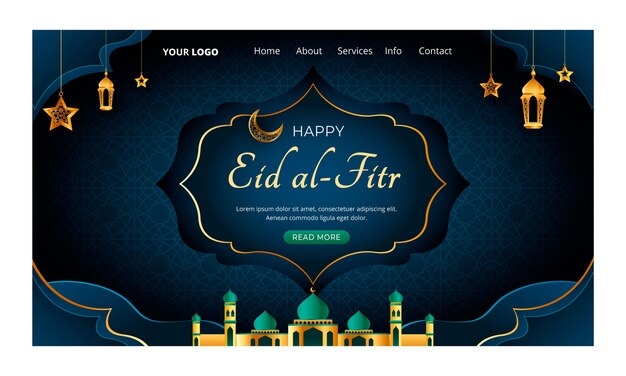 Paper style eid al-fitr landing page template