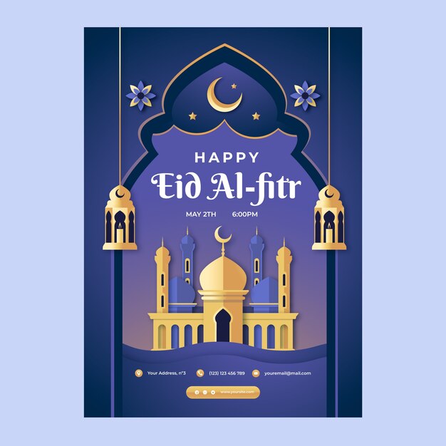 Paper style eid al-fitr poster template