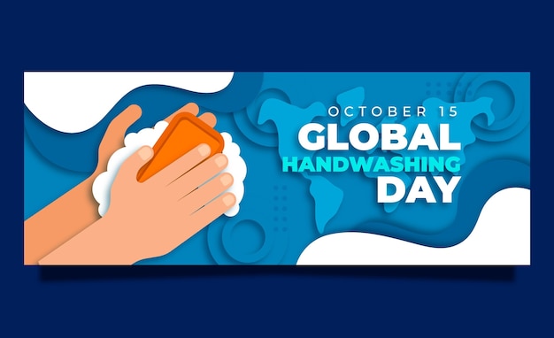 Paper style global handwashing day social media cover template