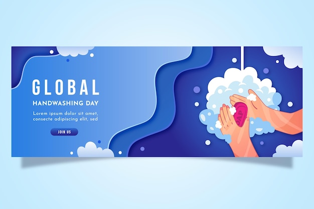 Paper style global handwashing day social media cover template