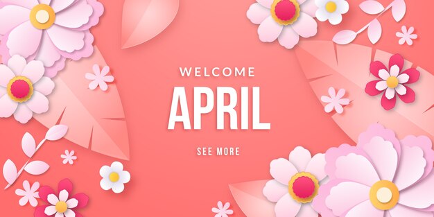 Paper style hello april banner and background