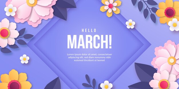 Paper style hello march banner and background