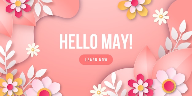 Paper style hello may banner and background