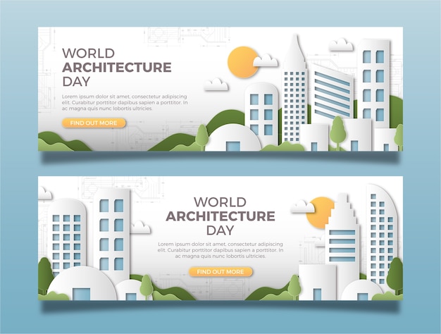 Paper style horizontal banner template for world architecture day celebration