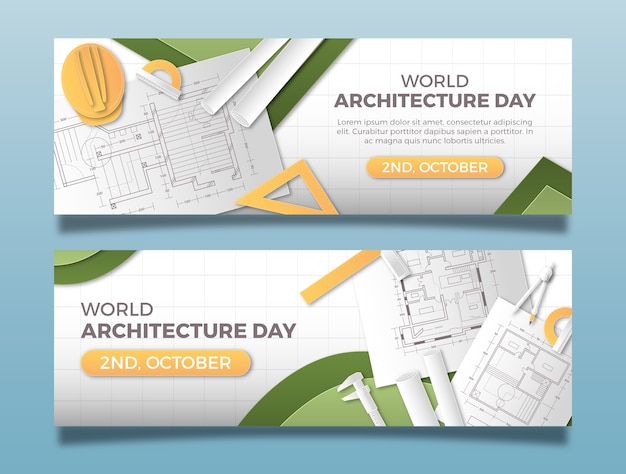 Paper style horizontal banner template for world architecture day celebration