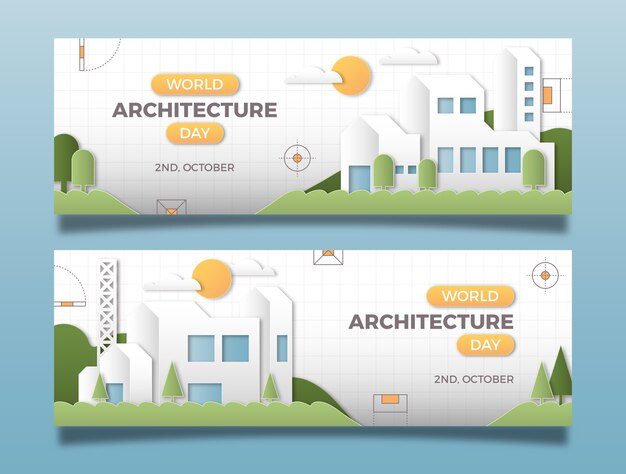 Paper style horizontal banner template for world architecture day celebration