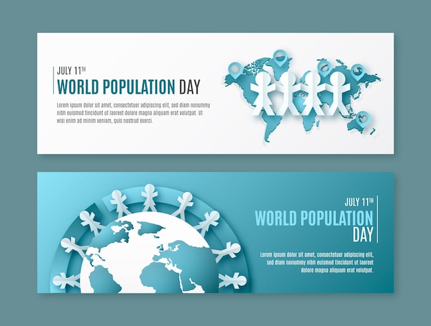 Free vector paper style horizontal banner template for world population day