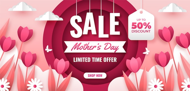 Paper style horizontal sale banner template for mother's day celebration