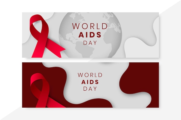 Paper style horizontal world aids day banners set