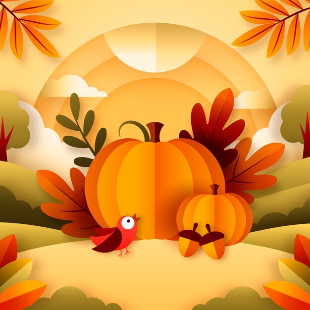 Paper style illustration for fall season celebration