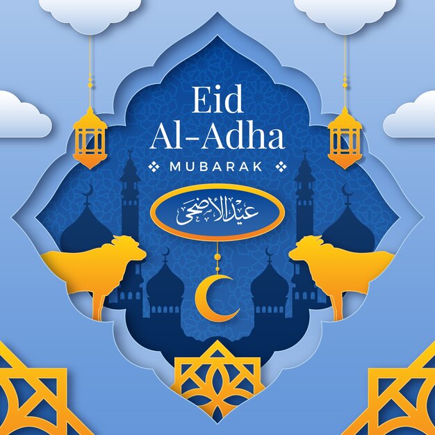 Paper style illustration for islamic eid al-adha celebration