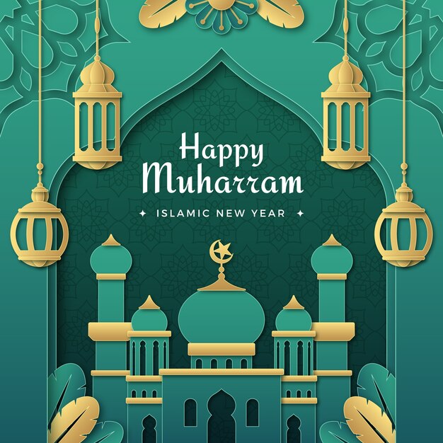 Paper style illustration for islamic new year celebration