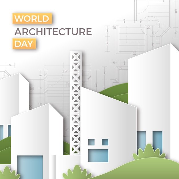 Free Vector paper style illustration for world architecture day celebration