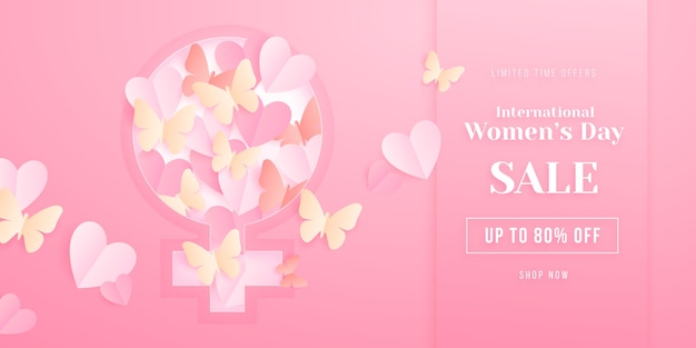 Paper style international women's day sale horizontal banner