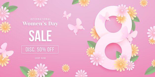 Paper style international women's day sale horizontal banner