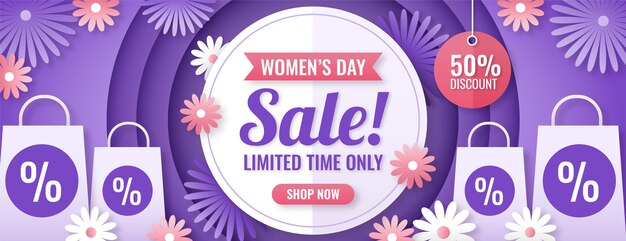 Paper style international women's day sale horizontal banner