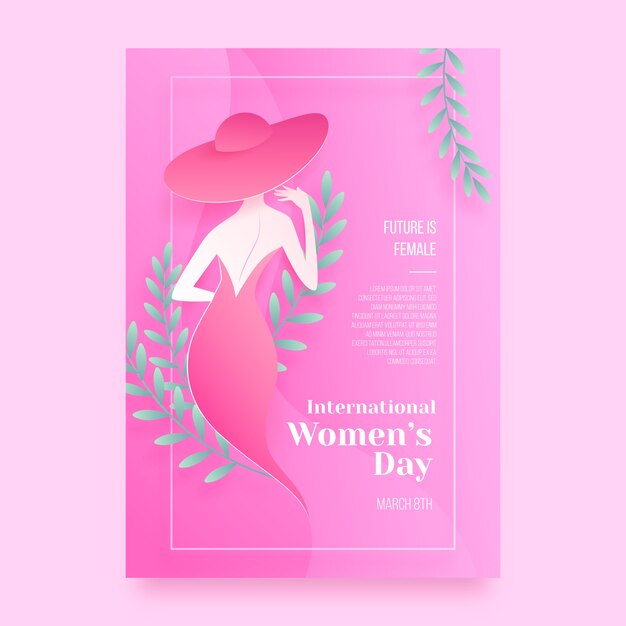 Paper style international women's day vertical poster template