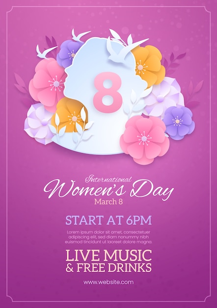 Paper style international women's day vertical poster template