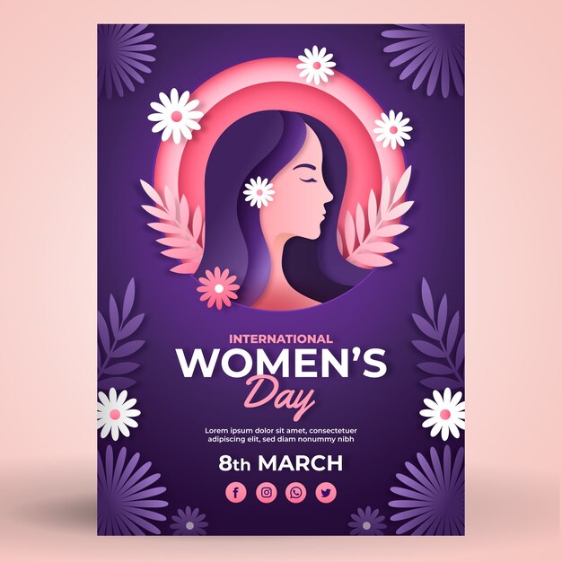 Paper style international women's day vertical poster template