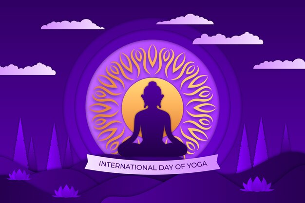 Paper style international yoga day background