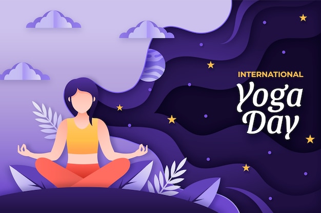 Paper style international yoga day background