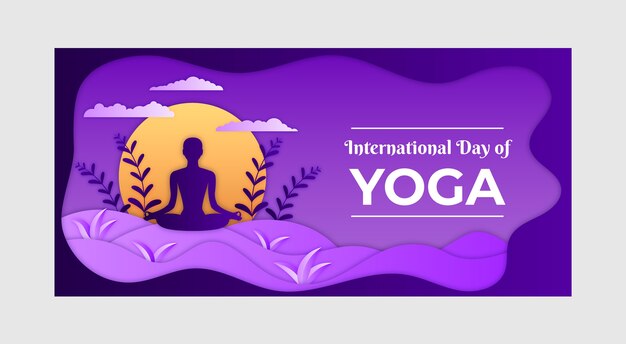 Paper style international yoga day horizontal banner template