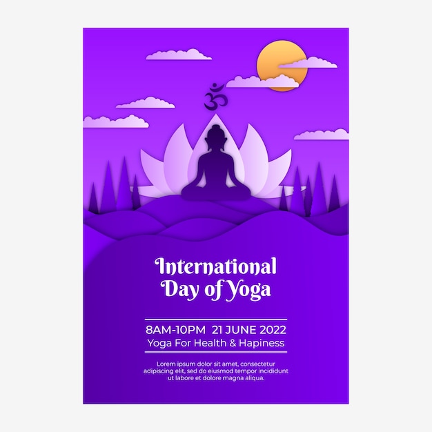 Free vector paper style international yoga day poster template