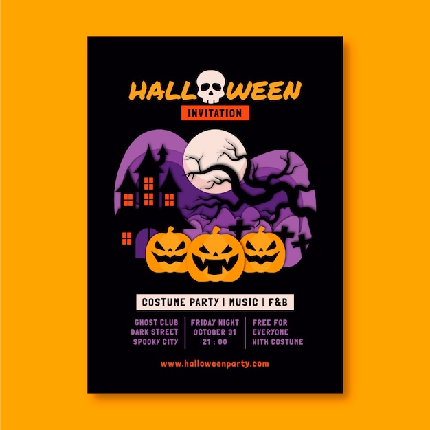 Paper style invitation template for halloween season celebration