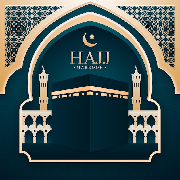 Paper style islamic hajj pilgrimage illustration