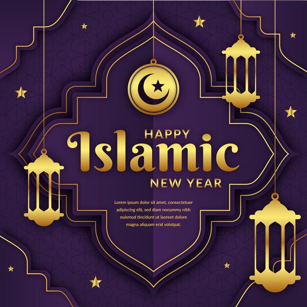 Paper style islamic new year illustration