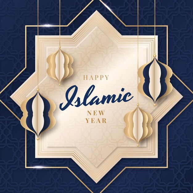 Paper style islamic new year illustration