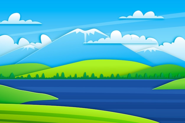 Free Vector paper style lake scenery