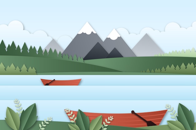 Free Vector paper style lake scenery