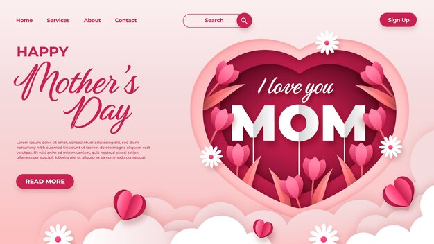 Paper style landing page template for mother's day celebration