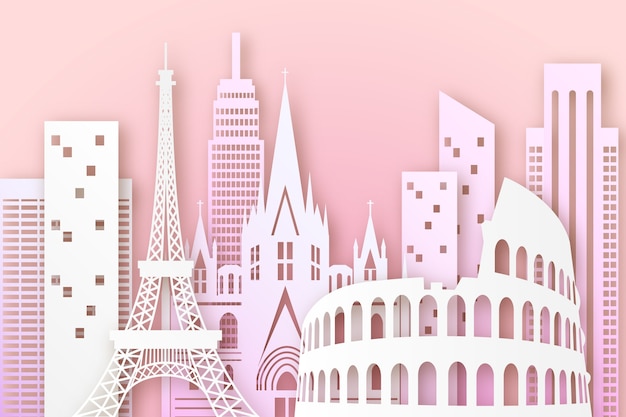 Free Vector paper style landmarks skyline