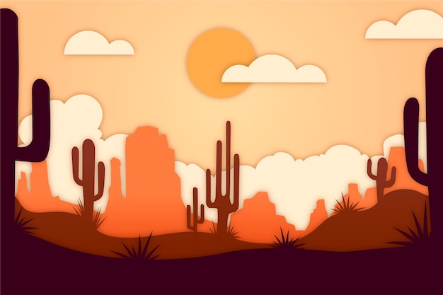 Free Vector paper style landscape with cactus