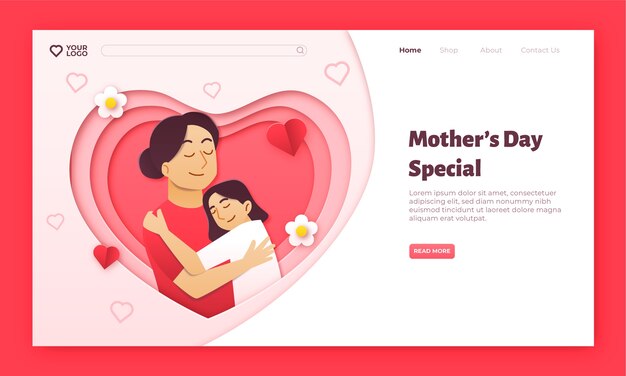 Paper style mother's day landing page template