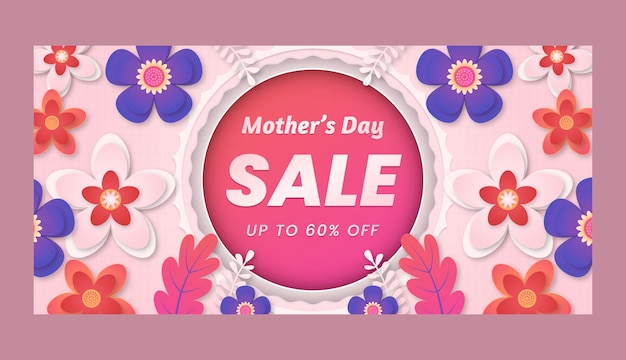 Paper style mothers day sale horizontal banner template